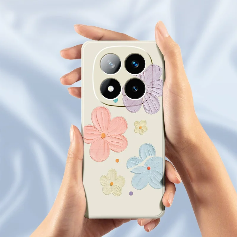 Til Xiaomi Redmi Note 15 Pro 4G (Global) Taske med firefarvet blomstermønster og lige kanter TPU telefon bagdæksel - beige