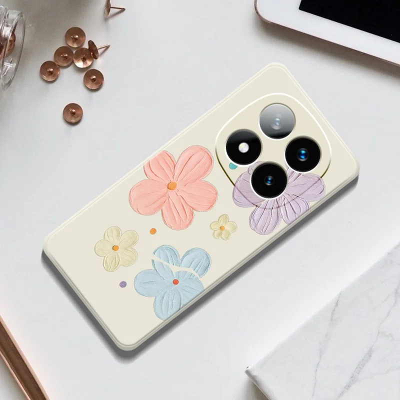 Til Xiaomi Redmi Note 15 Pro 4G (Global) Taske med firefarvet blomstermønster og lige kanter TPU telefon bagdæksel - beige
