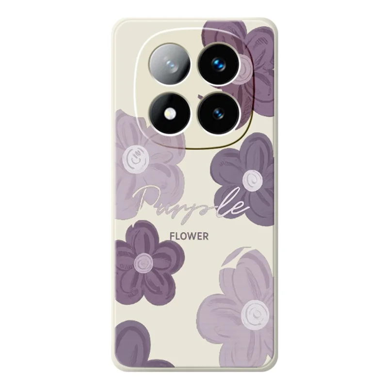 Til Xiaomi Redmi Note 15 Pro 4G (Global) Taske med Lilla Blomstermønster Rektangulær Kant TPU Bagdæksel - Beige