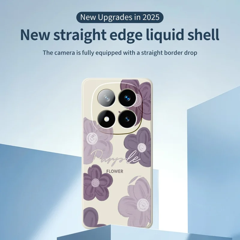 Til Xiaomi Redmi Note 15 Pro 4G (Global) Taske med Lilla Blomstermønster Rektangulær Kant TPU Bagdæksel - Beige