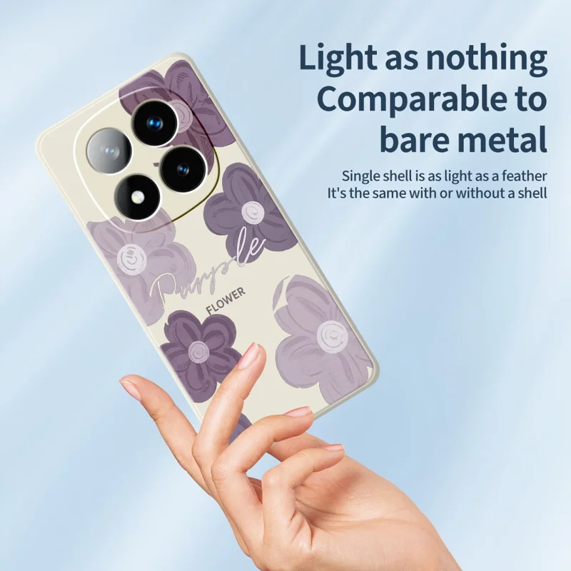 Til Xiaomi Redmi Note 15 Pro 4G (Global) Taske med Lilla Blomstermønster Rektangulær Kant TPU Bagdæksel - Beige