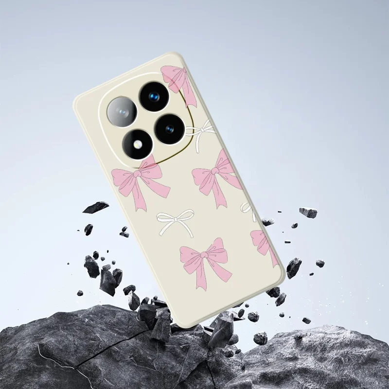 Til Xiaomi Redmi Note 15 Pro 4G (Global) Cover med Lyserøde Sløjfer, Mønsterprint, Lige Kant, TPU Telefon Bagdæksel - Beige