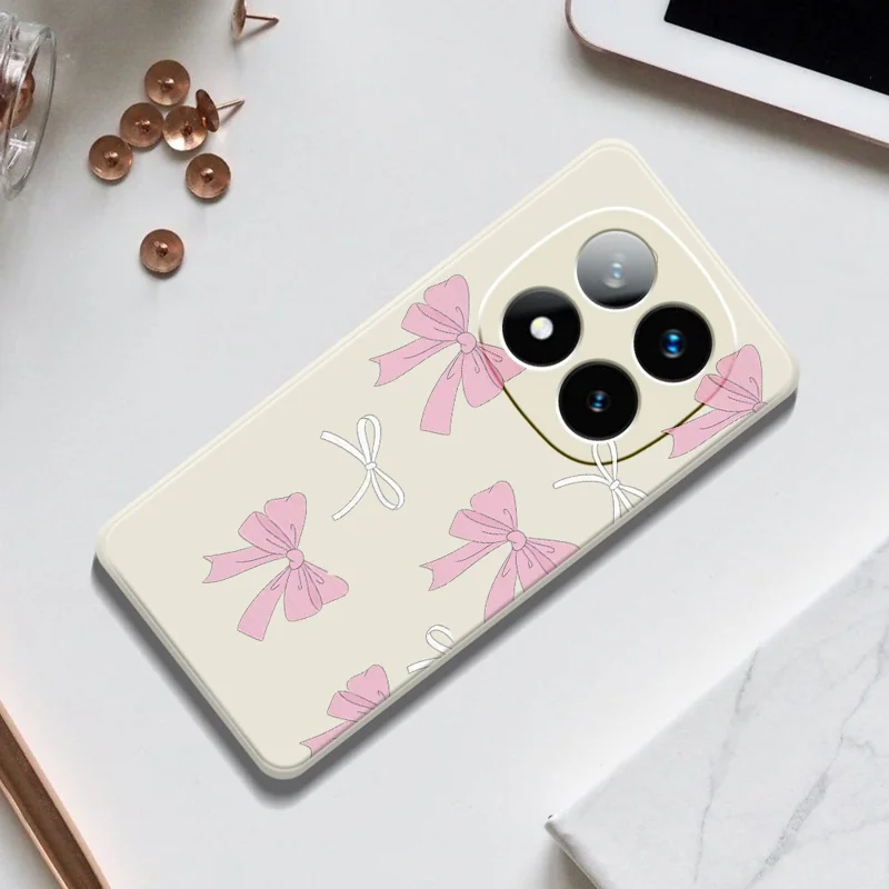 Til Xiaomi Redmi Note 15 Pro 4G (Global) Cover med Lyserøde Sløjfer, Mønsterprint, Lige Kant, TPU Telefon Bagdæksel - Beige