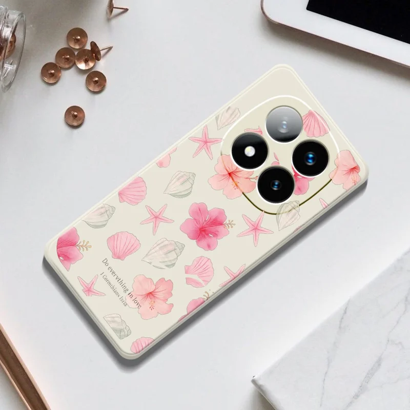 For Xiaomi Redmi Note 15 Pro 4G (Global) Case Skal med Tryk af Blomster af Førtidig Blomstning Lige Kant TPU Telefon Bagdæksel - beige