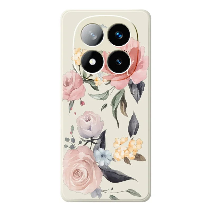 Beskyttelse til Xiaomi Redmi Note 15 Pro 4G (Global) med store blomster, print, lige kanter, TPU bagside - beige