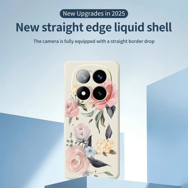 Beskyttelse til Xiaomi Redmi Note 15 Pro 4G (Global) med store blomster, print, lige kanter, TPU bagside - beige