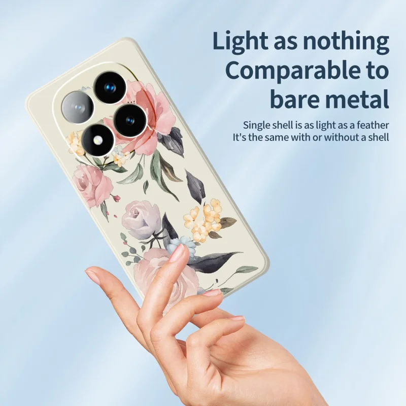 Beskyttelse til Xiaomi Redmi Note 15 Pro 4G (Global) med store blomster, print, lige kanter, TPU bagside - beige