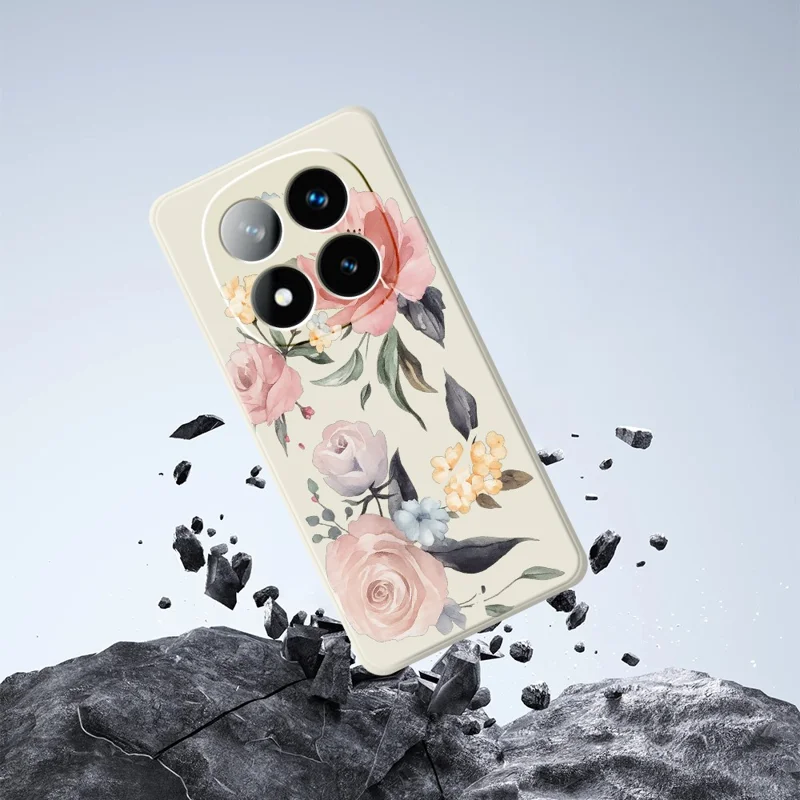 Beskyttelse til Xiaomi Redmi Note 15 Pro 4G (Global) med store blomster, print, lige kanter, TPU bagside - beige