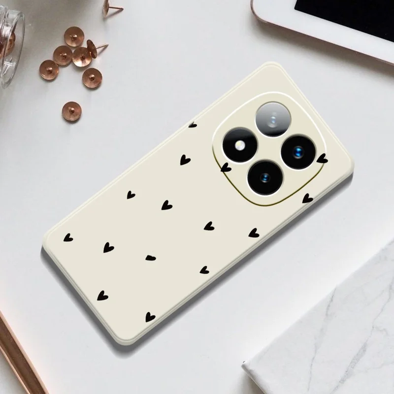 For Xiaomi Redmi Note 15 Pro 4G (Global) Case med print af små hjerter, lige kanter, TPU telefonbagdæksel - beige
