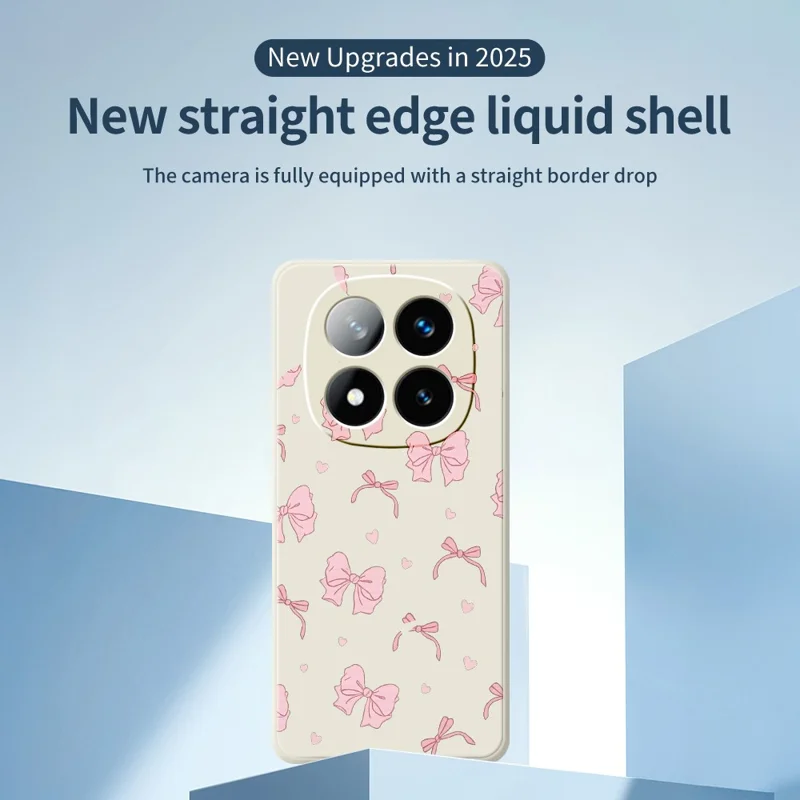 For Xiaomi Redmi Note 15 Pro 4G (Global) Case Pink Bow Love Pattern Printing Straight Edge TPU Phone Back Cover - Beige