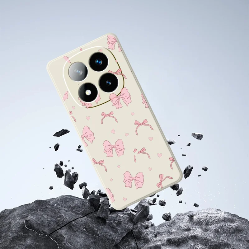 For Xiaomi Redmi Note 15 Pro 4G (Global) Case Pink Bow Love Pattern Printing Straight Edge TPU Phone Back Cover - Beige