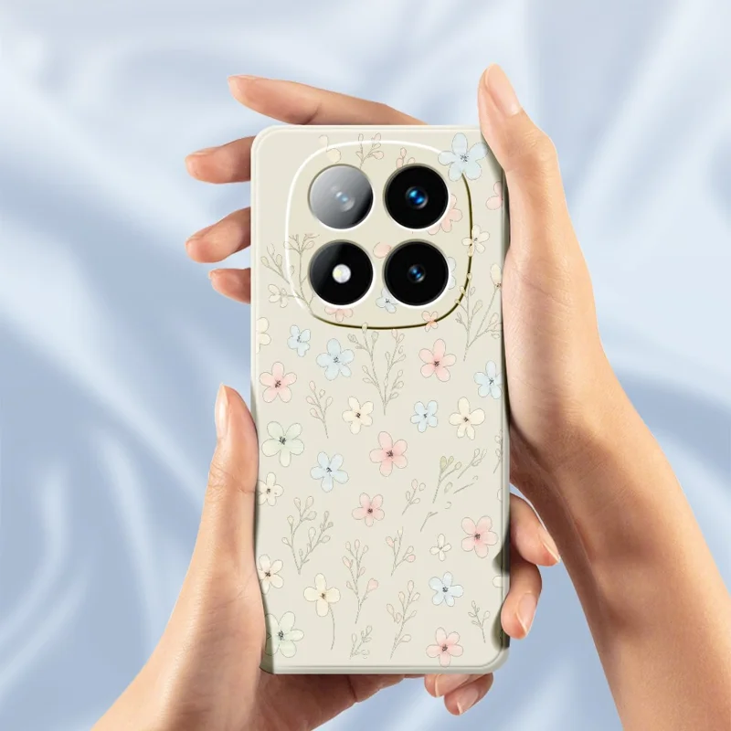 Til Xiaomi Redmi Note 15 Pro 4G (Global) hylse med trykt mønster af små blomstergrene, lige kanter, TPU telefonbagdæksel - beige