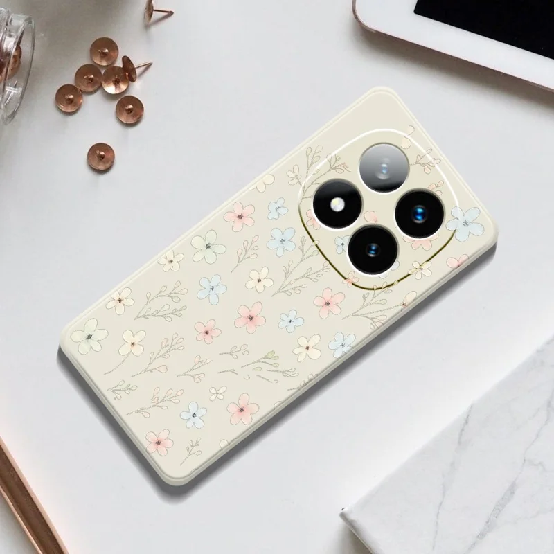 Til Xiaomi Redmi Note 15 Pro 4G (Global) hylse med trykt mønster af små blomstergrene, lige kanter, TPU telefonbagdæksel - beige