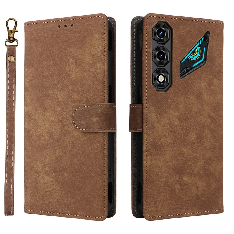 For ZTE nubia Neo 5 5G Wallet Case RFID Blocking PU Leather Phone Cover Stand with Strap - Brown