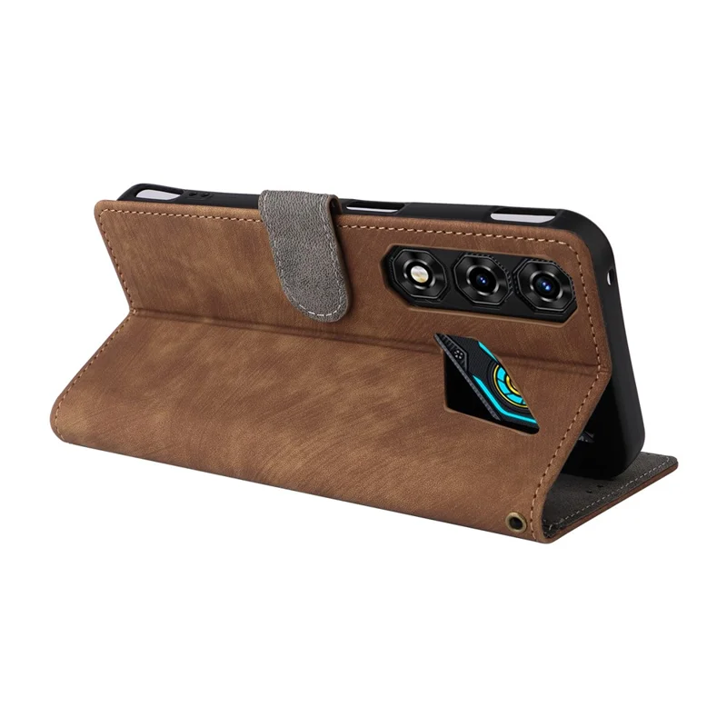 For ZTE nubia Neo 5 5G Wallet Case RFID Blocking PU Leather Phone Cover Stand with Strap - Brown
