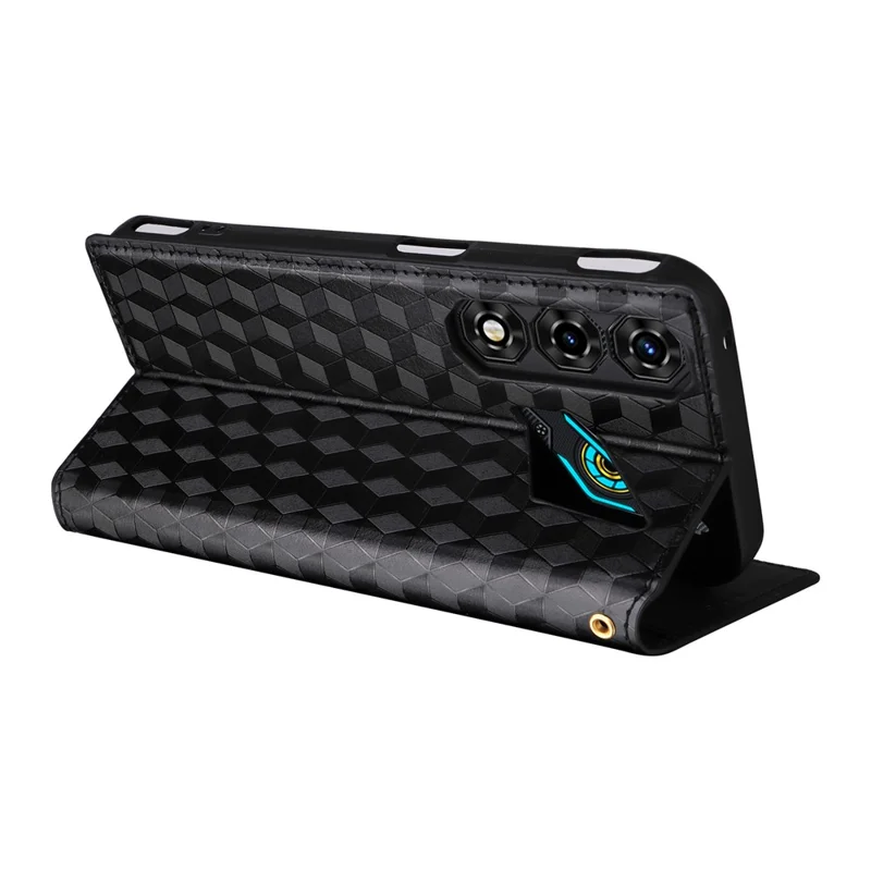 For ZTE nubia Neo 5 5G Case Wallet Rhombus Imprinted PU Leather Phone Cover - Black
