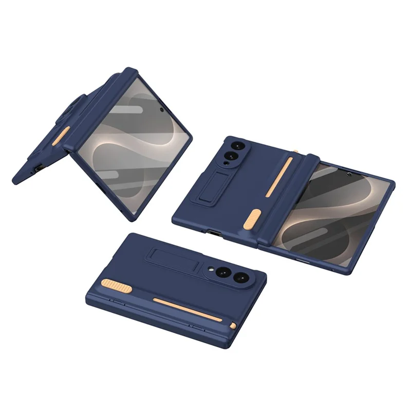 For Samsung Galaxy Z Fold 8 Wide Kickstand Case Hinge Protection PC Phone Cover with Screen Protector and Stylus Pen - Sapphire