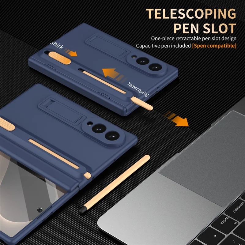 For Samsung Galaxy Z Fold 8 Wide Kickstand Case Hinge Protection PC Phone Cover with Screen Protector and Stylus Pen - Sapphire