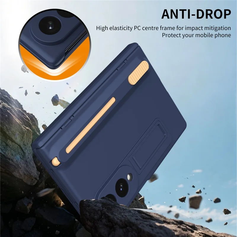 For Samsung Galaxy Z Fold 8 Wide Kickstand Case Hinge Protection PC Phone Cover with Screen Protector and Stylus Pen - Sapphire