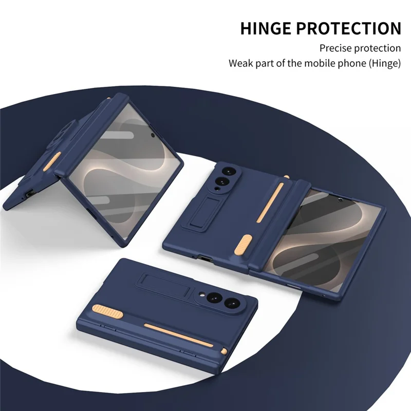 For Samsung Galaxy Z Fold 8 Wide Kickstand Case Hinge Protection PC Phone Cover with Screen Protector and Stylus Pen - Sapphire