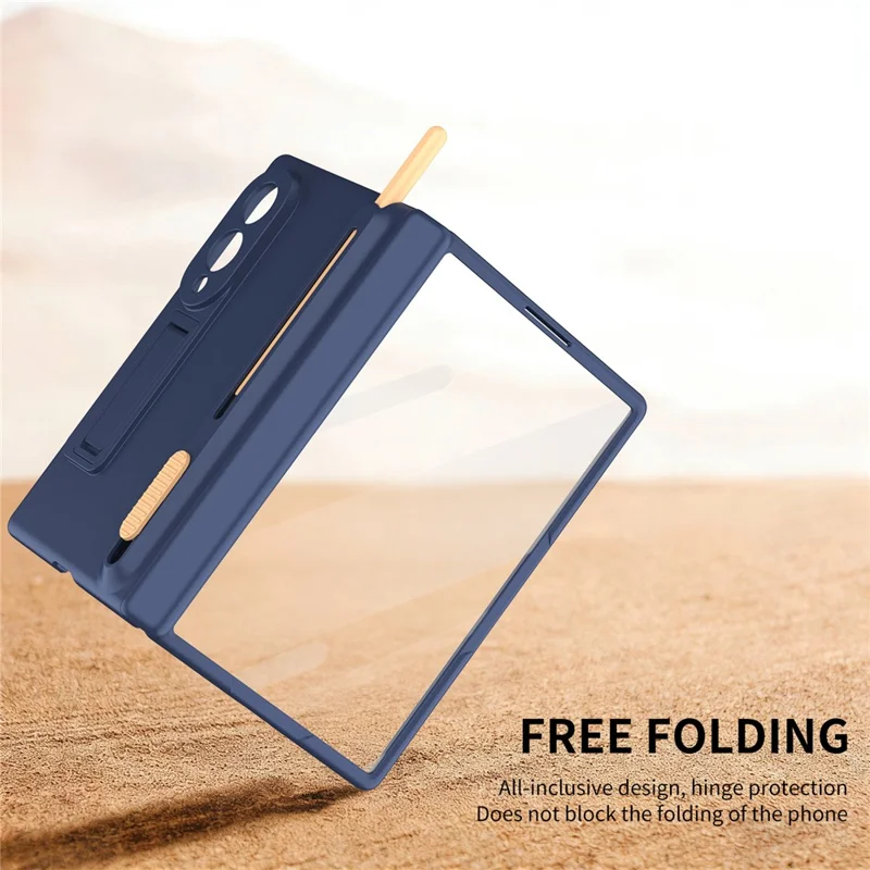 For Samsung Galaxy Z Fold 8 Wide Kickstand Case Hinge Protection PC Phone Cover with Screen Protector and Stylus Pen - Sapphire