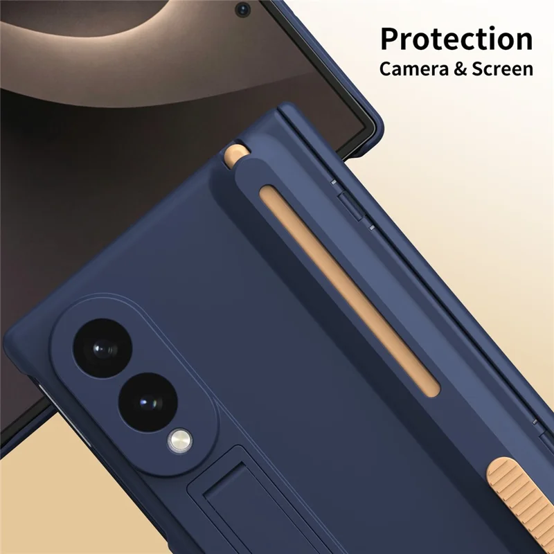 For Samsung Galaxy Z Fold 8 Wide Kickstand Case Hinge Protection PC Phone Cover with Screen Protector and Stylus Pen - Sapphire