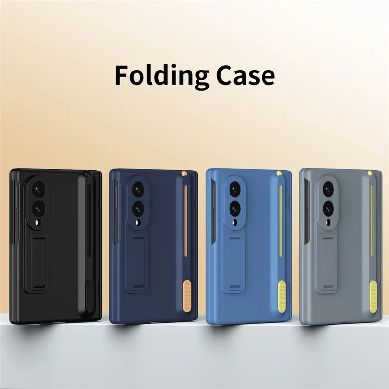 For Samsung Galaxy Z Fold 8 Wide Kickstand Case Hinge Protection PC Phone Cover with Screen Protector and Stylus Pen - Sapphire