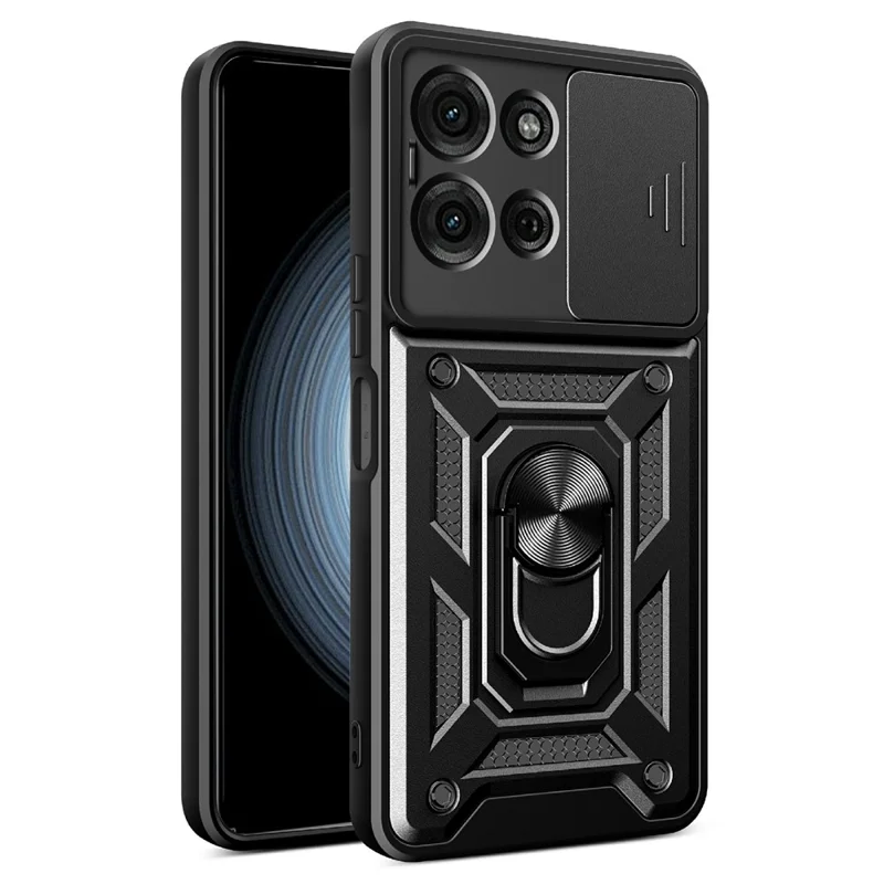 For Motorola Moto G75 5G tilbehør med skydelåg til kamera PC + TPU støttebeslag telefonbeskyttelse - Sort