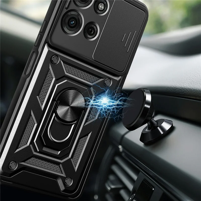 For Motorola Moto G75 5G tilbehør med skydelåg til kamera PC + TPU støttebeslag telefonbeskyttelse - Sort