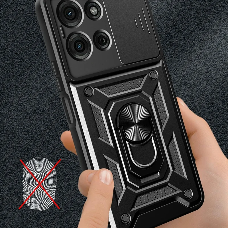 For Motorola Moto G75 5G tilbehør med skydelåg til kamera PC + TPU støttebeslag telefonbeskyttelse - Sort