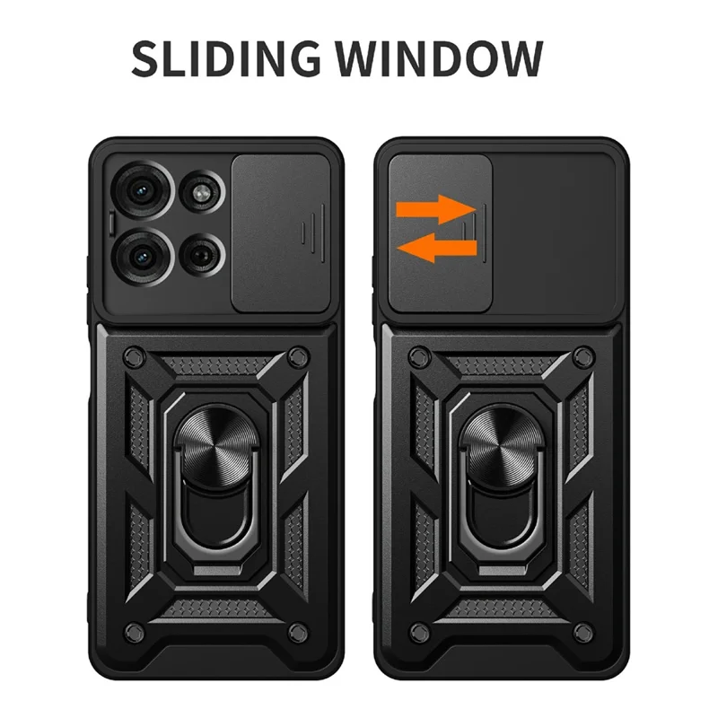 For Motorola Moto G75 5G tilbehør med skydelåg til kamera PC + TPU støttebeslag telefonbeskyttelse - Sort