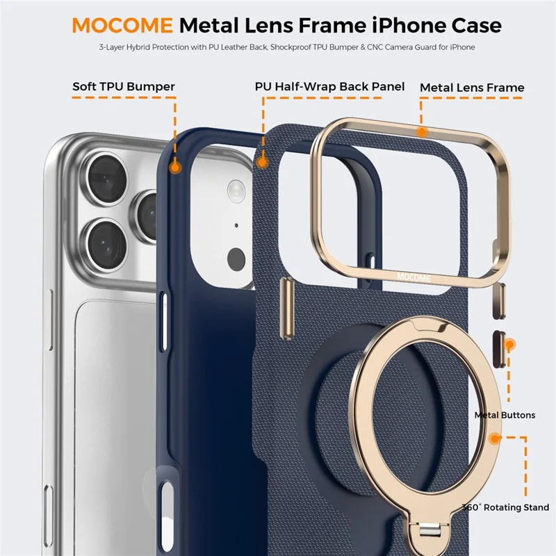 Voor iPhone 17 Pro Max Magnetische Hoes Roterende Standaard PU Leer + PC + TPU Stootvrije Achterklep - Saflaai