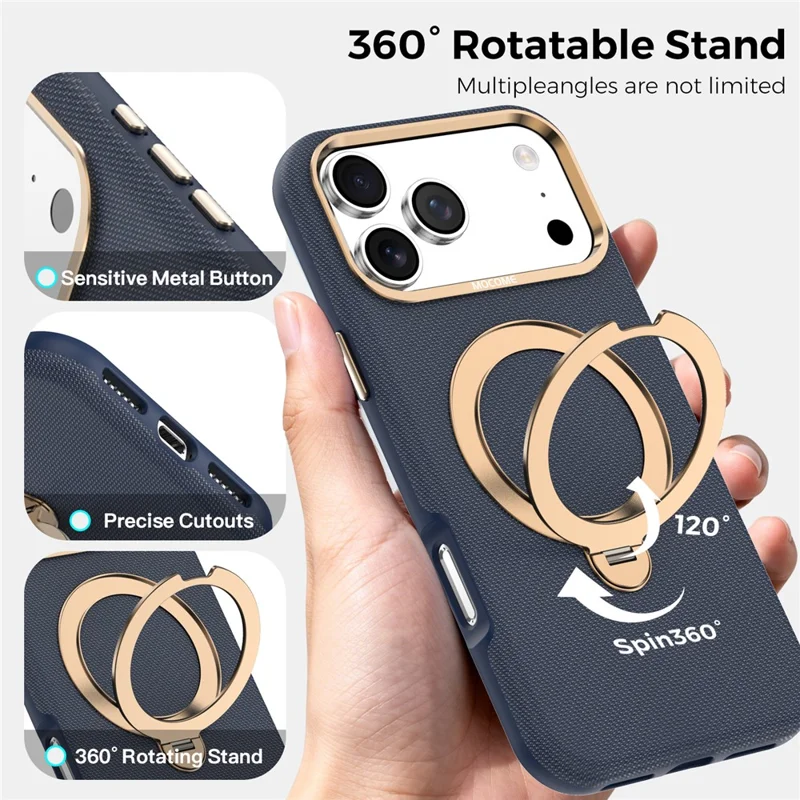 Voor iPhone 17 Pro Max Magnetische Hoes Roterende Standaard PU Leer + PC + TPU Stootvrije Achterklep - Saflaai