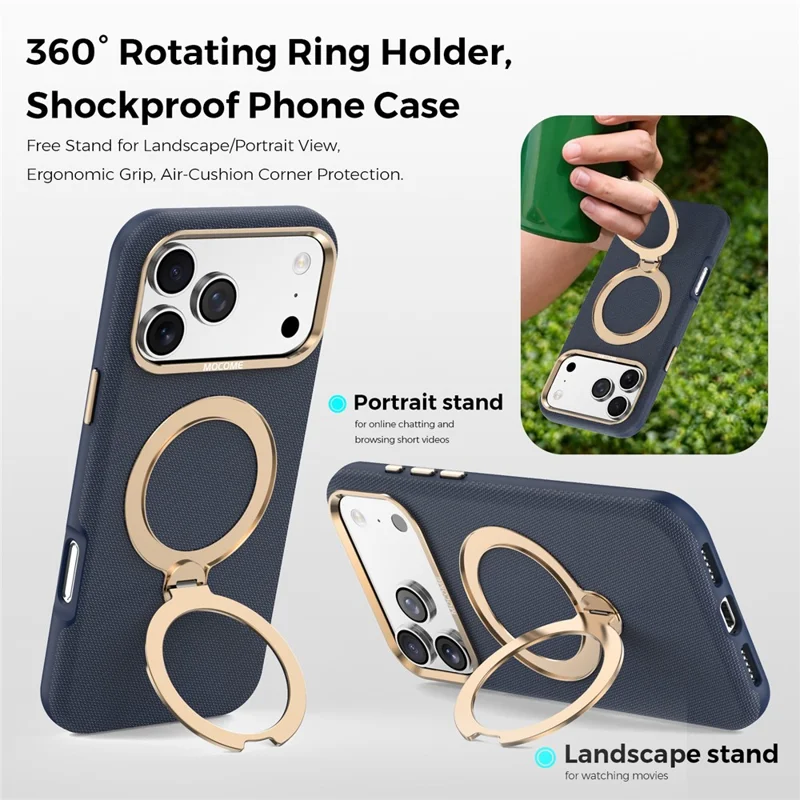 Voor iPhone 17 Pro Max Magnetische Hoes Roterende Standaard PU Leer + PC + TPU Stootvrije Achterklep - Saflaai