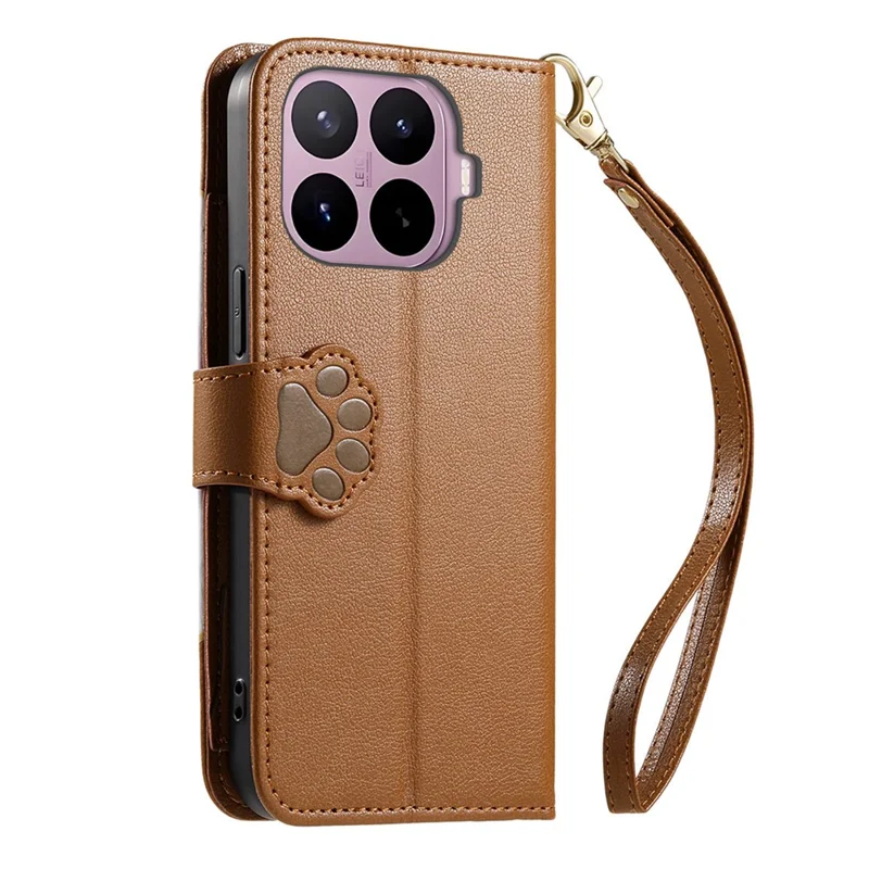 For Xiaomi 17T Case Cute Cat Pattern PU Leather Wallet Phone Cover with Wrist Strap - Brown