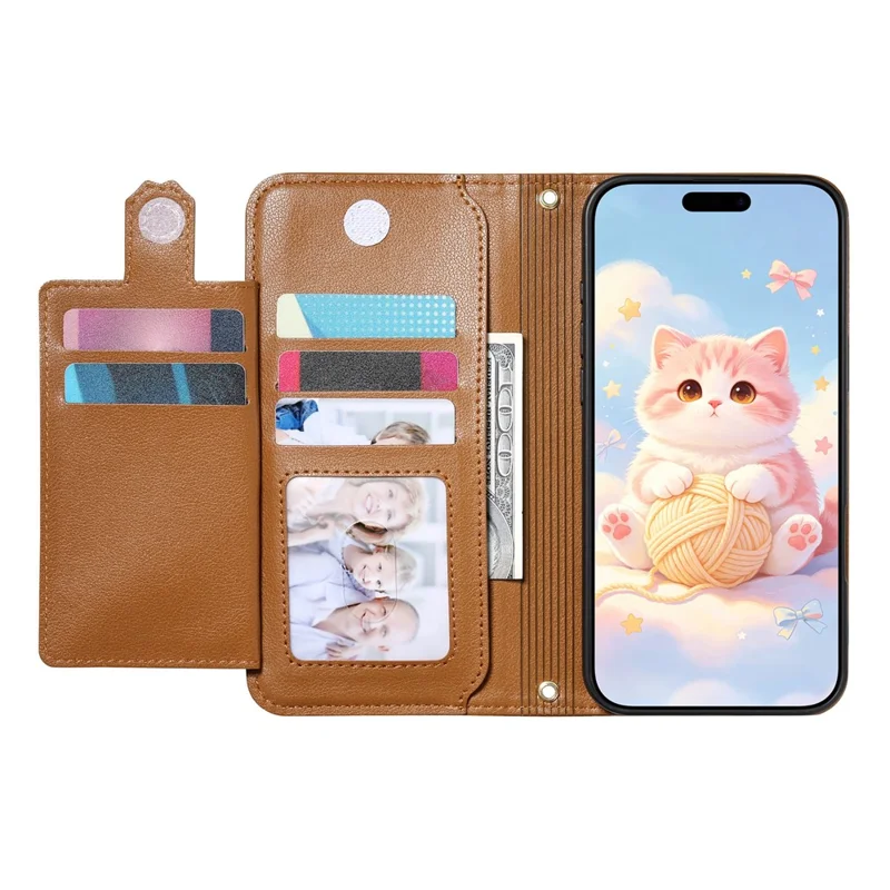 For Xiaomi 17T Case Cute Cat Pattern PU Leather Wallet Phone Cover with Wrist Strap - Brown