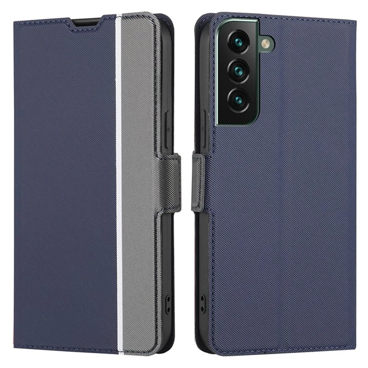 Для Samsung Galaxy S23+ Twill Texture PU Leather Flip Stand Cover Card Slots Design Secure Double Magnetic Clasp Phone Case - Синий