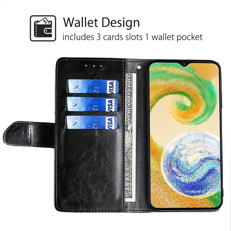 For Samsung Galaxy S23+ Geometric Splicing Phone Case PU Leather Stand Wallet Well-protected Folio Flip Cover - Black