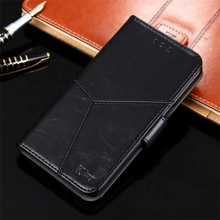For Samsung Galaxy S23+ Geometric Splicing Phone Case PU Leather Stand Wallet Well-protected Folio Flip Cover - Black