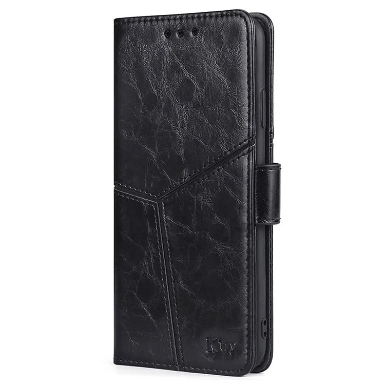For Samsung Galaxy S23+ Geometric Splicing Phone Case PU Leather Stand Wallet Well-protected Folio Flip Cover - Black