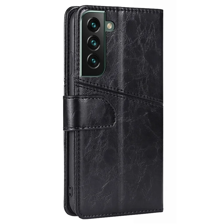 For Samsung Galaxy S23+ Geometric Splicing Phone Case PU Leather Stand Wallet Well-protected Folio Flip Cover - Black