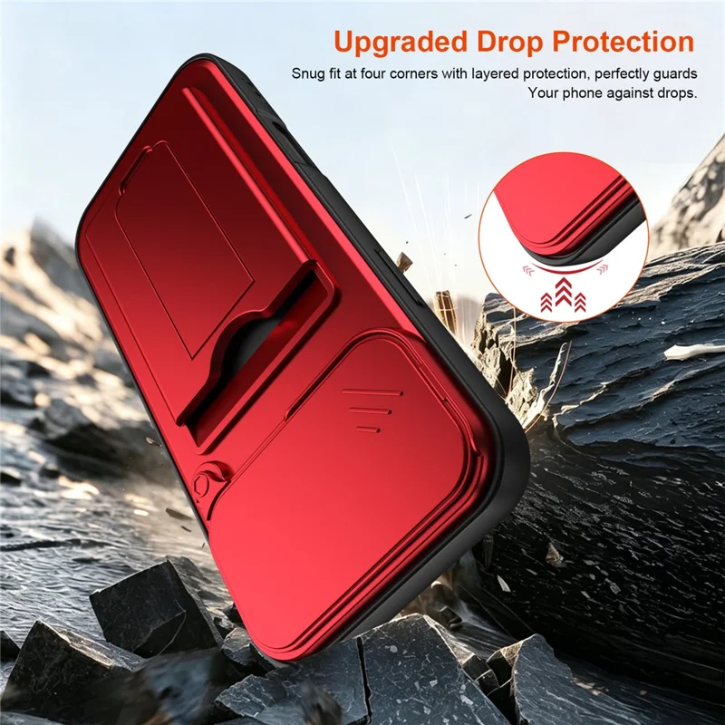 Für iPhone 17 Pro Max Hülle Objektivschutz Ständer PC + TPU Handyhülle mit Kartenfach - Rot