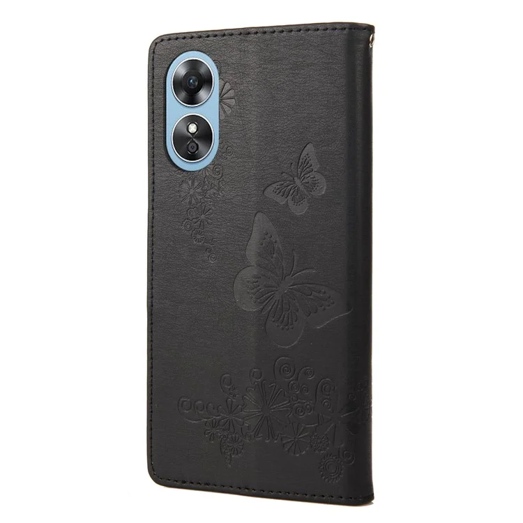 Mobiltelefonhülle Für Oppo A17 4G Wallet Phone Hülle Schmetterlinge Blumendruck PU Leder Flip Folio Telefonabdeckung Mit Ständer - Schwarz