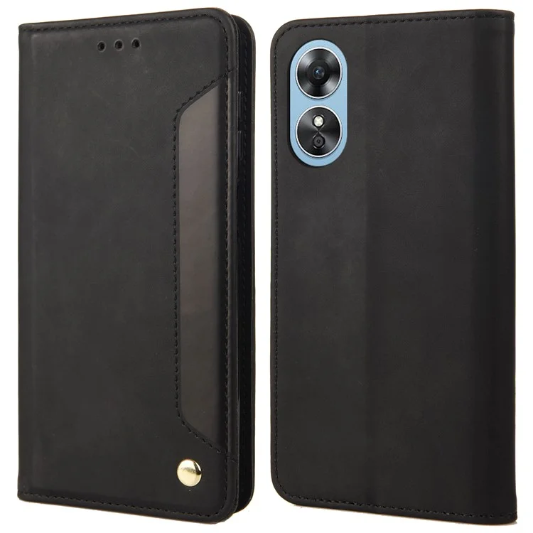 Per Oppo A17 4G / A17k 4G Custodia per Telefono Colore Splicing Skin-touch Pelle PU Chiusura Magnetica Auto Stand Portafoglio Cover - Nero