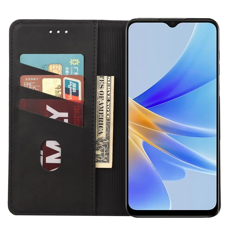 Per Oppo A17 4G / A17k 4G Custodia per Telefono Colore Splicing Skin-touch Pelle PU Chiusura Magnetica Auto Stand Portafoglio Cover - Nero