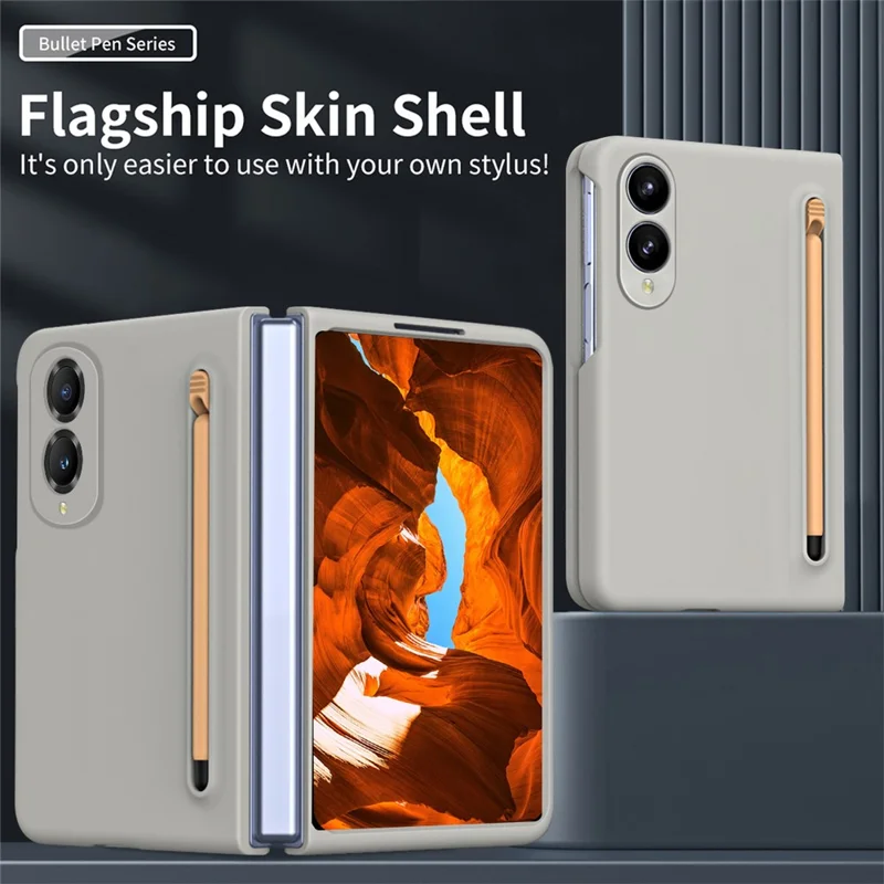 Voor Samsung Galaxy Z Fold 8 Wide telefoonhoes hard PC achterkant met gehard glasfolie / stylus - lichtgrijs