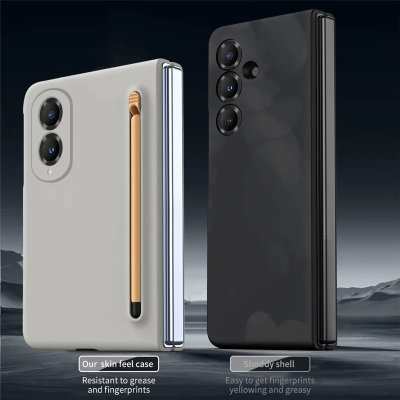 Voor Samsung Galaxy Z Fold 8 Wide telefoonhoes hard PC achterkant met gehard glasfolie / stylus - lichtgrijs