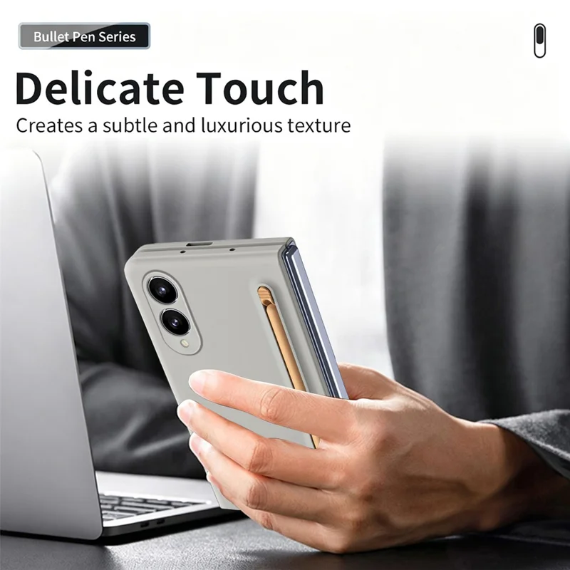 Voor Samsung Galaxy Z Fold 8 Wide telefoonhoes hard PC achterkant met gehard glasfolie / stylus - lichtgrijs