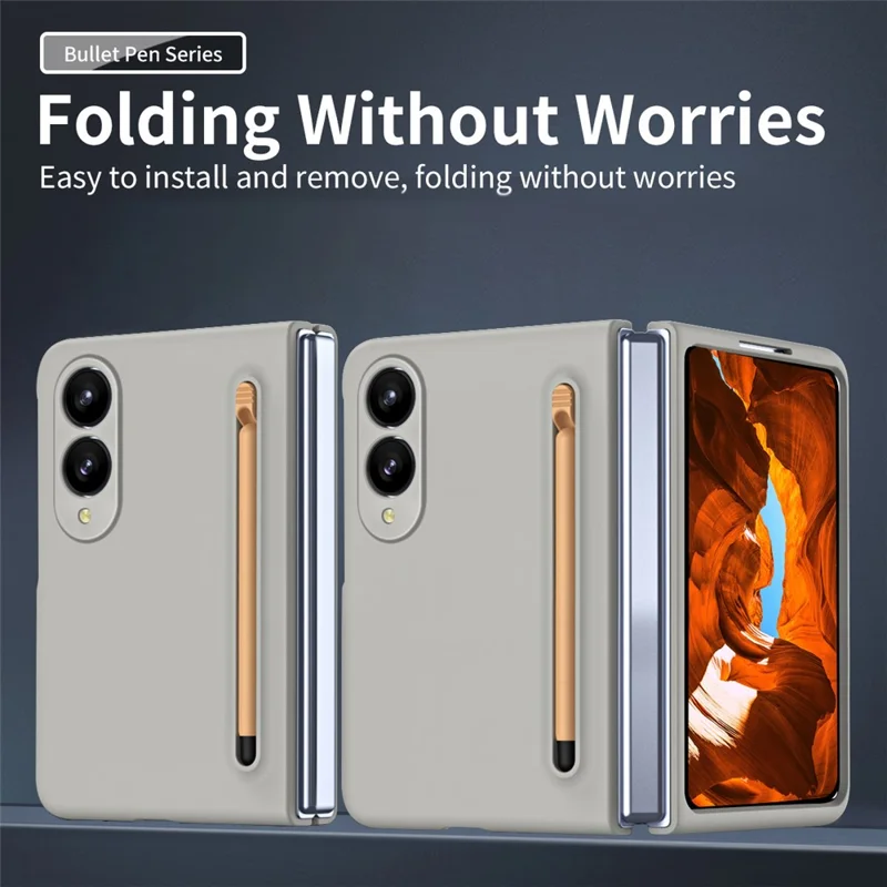 Voor Samsung Galaxy Z Fold 8 Wide telefoonhoes hard PC achterkant met gehard glasfolie / stylus - lichtgrijs