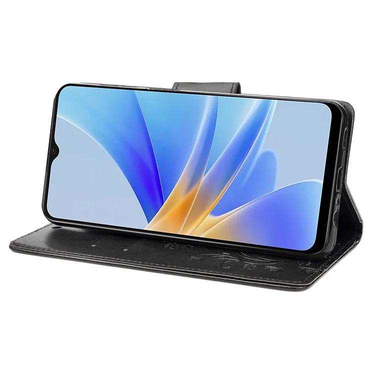 Per Oppo A17 4G Anti-drop Flower Butterfly Protective Cover Protective Cover PU Leather Portafoglio Custodia - Nero